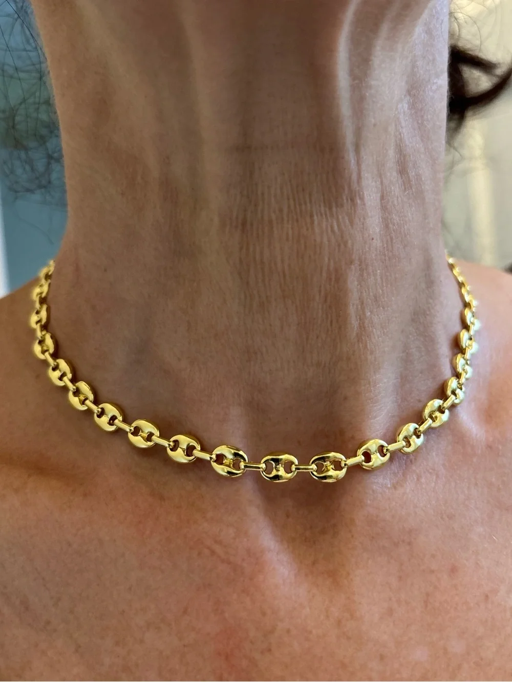 14k yellow Gold Plated Puffy Puffed Anchor Mariner Link Chain Necklace 6mm New